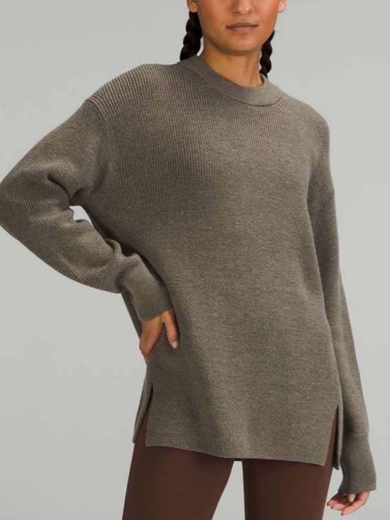 lululemon athletica Sweaters - Lululemon Sz 6 Merino Wool-Blend Ribbed Crewneck Sweater Heathered Nomad Cozy.